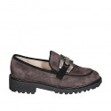 Woman's mocassin with accessory in brown suede heel 3 - Available sizes:  33, 34, 42, 43, 44, 45, 46