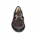 Woman's mocassin with accessory in brown suede heel 3 - Available sizes:  33, 34, 42, 43, 44, 45, 46