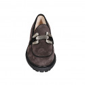 Woman's mocassin with accessory in brown suede heel 3 - Available sizes:  44, 45