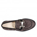 Woman's mocassin with accessory in brown suede heel 3 - Available sizes:  44, 45