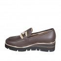 Woman's mocassin in brown leather with accessory wedge heel 4 - Available sizes:  33, 34, 42, 43, 44, 45, 46