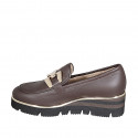 Woman's mocassin in brown leather with accessory wedge heel 4 - Available sizes:  42, 43, 45, 46