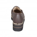 Woman's mocassin in brown leather with accessory wedge heel 4 - Available sizes:  42, 43, 45, 46