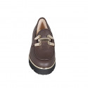 Woman's mocassin in brown leather with accessory wedge heel 4 - Available sizes:  42, 43, 45, 46