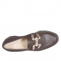 Woman's mocassin in brown leather with accessory wedge heel 4 - Available sizes:  42, 43, 45, 46