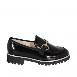 Mocassin avec accessoire pour femmes en cuir verni noir talon 3 - Pointures disponibles:  43