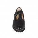 Woman's highfronted shoe with buckle T-strap and captoe in black leather heel 3 - Available sizes:  33