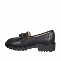 Woman's mocassin with chain in black leather heel 3 - Available sizes:  33, 34, 42, 43, 44, 45, 46