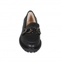 Woman's mocassin with chain in black leather heel 3 - Available sizes:  33, 34, 42, 43, 44, 45, 46