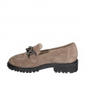 Woman's mocassin with chain in taupe suede heel 3 - Available sizes:  33, 34, 42, 43, 44, 45, 46