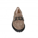 Woman's mocassin with chain in taupe suede heel 3 - Available sizes:  33, 34, 42, 43, 44, 45, 46