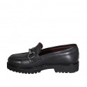 Woman's mocassin with removable insole and accessory in black leather heel 3 - Available sizes:  32, 33, 34, 42, 43, 44, 45, 46