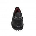 Mocasín para mujer con plantilla extraible y accesorio en piel negra tacon 3 - Tallas disponibles:  32, 33, 34, 42, 43, 44, 45, 46