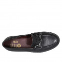 Mocasín para mujer con plantilla extraible y accesorio en piel negra tacon 3 - Tallas disponibles:  32, 33, 34, 42, 43, 44, 45, 46