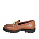 Woman's mocassin with accessory and removable insole in cognac brown leather heel 3 - Available sizes:  32, 33, 42, 43, 44, 45, 46