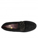 Woman's mocassin with pearly accessory and removable insole in black suede heel 3 - Available sizes:  44