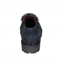 Woman's mocassin with pearly accessory and removable insole in blue suede heel 3 - Available sizes:  43, 44, 46