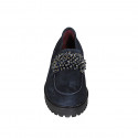 Woman's mocassin with pearly accessory and removable insole in blue suede heel 3 - Available sizes:  43, 44, 46