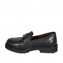 Woman's mocassin with accessory and removable insole in black leather with heel 3 - Available sizes:  32, 33, 34, 42, 43, 44, 45, 46