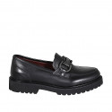 Woman's mocassin with accessory and removable insole in black leather with heel 3 - Available sizes:  32, 33, 34, 42, 43, 44, 45, 46