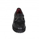 Woman's mocassin with accessory and removable insole in black leather with heel 3 - Available sizes:  32, 33, 34, 42, 43, 44, 45, 46