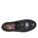 Woman's mocassin with accessory and removable insole in black leather with heel 3 - Available sizes:  32, 33, 34, 42, 43, 44, 45, 46