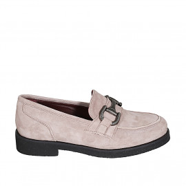 Mocasín para mujer con accesorio en gamuza gris pardo tacon 3 - Tallas disponibles:  32, 42, 43, 45