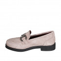 Mocassino da donna con accessorio in camoscio taupe tacco 3 - Misure disponibili: 32, 34, 42, 43, 44, 45