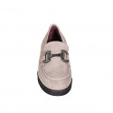 Woman's mocassin with accessory in taupe suede heel 3 - Available sizes:  32, 34, 42, 43, 44, 45