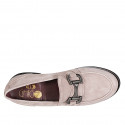 Woman's mocassin with accessory in taupe suede heel 3 - Available sizes:  32, 34, 42, 43, 44, 45