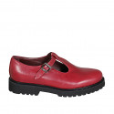 Chaussure pour femmes avec courroie en T en cuir bordeaux talon 3 - Pointures disponibles:  32, 33, 34, 42, 43, 44, 45, 46