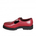 Chaussure pour femmes avec courroie en T en cuir bordeaux talon 3 - Pointures disponibles:  32, 33, 34, 42, 43, 44, 45, 46