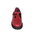 Chaussure pour femmes avec courroie en T en cuir bordeaux talon 3 - Pointures disponibles:  32, 33, 34, 42, 43, 44, 45, 46