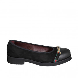 Ballerine avec accessoire et bout droit pour femmes en daim et cuir noir talon 3 - Pointures disponibles:  32, 33, 43, 46