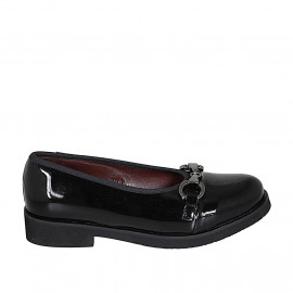 Ballerine avec accessoire et bout droit pour femmes en cuir verni noir talon 3 - Pointures disponibles:  32, 44