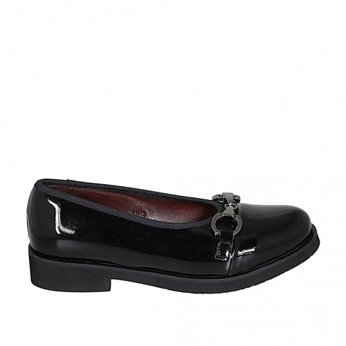 Woman's ballerina with accessory and captoe in black patent leather heel 3 - Available sizes:  32, 33, 34, 42, 44