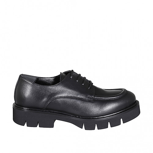 Chaussure derby à lacets pour femmes en cuir noir avec talon 3 - Pointures disponibles:  32, 33, 42, 43, 44, 45, 46, 47