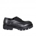 Scarpa stringata derby da donna in pelle nera con tacco 3 - Misure disponibili: 32, 33, 42, 43, 44, 45, 46, 47