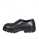 Scarpa stringata derby da donna in pelle nera con tacco 3 - Misure disponibili: 32, 33, 42, 43, 44, 45, 46, 47