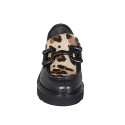 Woman's mocassin with accessory in black and spotted beige leather heel 3 - Available sizes:  32, 33, 34, 35, 42, 43, 44, 45, 46, 47