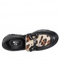 Woman's mocassin with accessory in black and spotted beige leather heel 3 - Available sizes:  32, 33, 34, 35, 42, 43, 44, 45, 46, 47