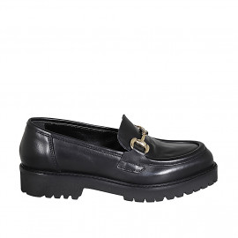 Mocasin pour femmes en cuir noir avec accessoire talon 3 - Pointures disponibles:  35