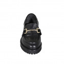 Mocassino con accessorio da donna in pelle nera tacco 3 - Misure disponibili: 32, 35, 43