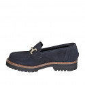 Woman's mocassin with accessory in blue suede heel 3 - Available sizes:  32, 33, 34, 35, 42, 43, 44, 45, 46, 47