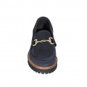 Woman's mocassin with accessory in blue suede heel 3 - Available sizes:  32, 33, 34, 35, 42, 43, 44, 45, 46, 47