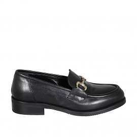 Woman's elegant mocassin with accessory in black leather heel 3 - Available sizes:  35