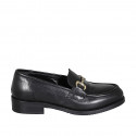 Woman's elegant mocassin with accessory in black leather heel 3 - Available sizes:  32, 33, 34, 35, 42, 43, 44, 45, 47