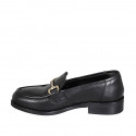 Woman's elegant mocassin with accessory in black leather heel 3 - Available sizes:  32, 33, 34, 35, 42, 43, 44, 45, 47