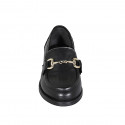 Mocasíno elegante con accesorio para mujer en piel negra tacon 3 - Tallas disponibles:  35, 43, 47