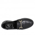 Woman's elegant mocassin with accessory in black leather heel 3 - Available sizes:  32, 33, 34, 35, 42, 43, 44, 45, 47